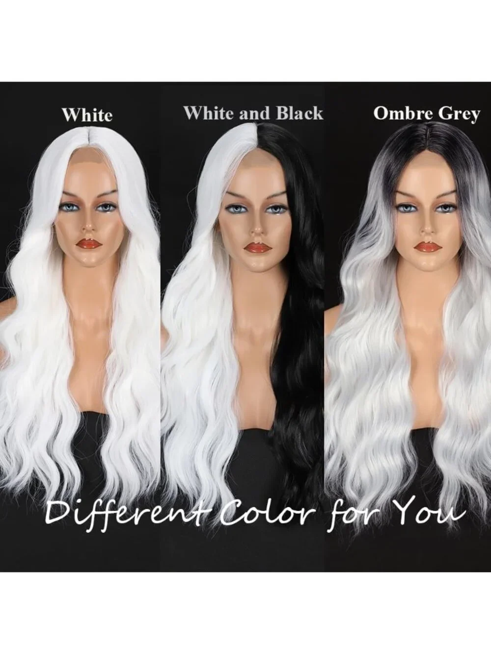 26 Inch Women's White Long Wavy Curly Hair Wig Halloween Cosplay